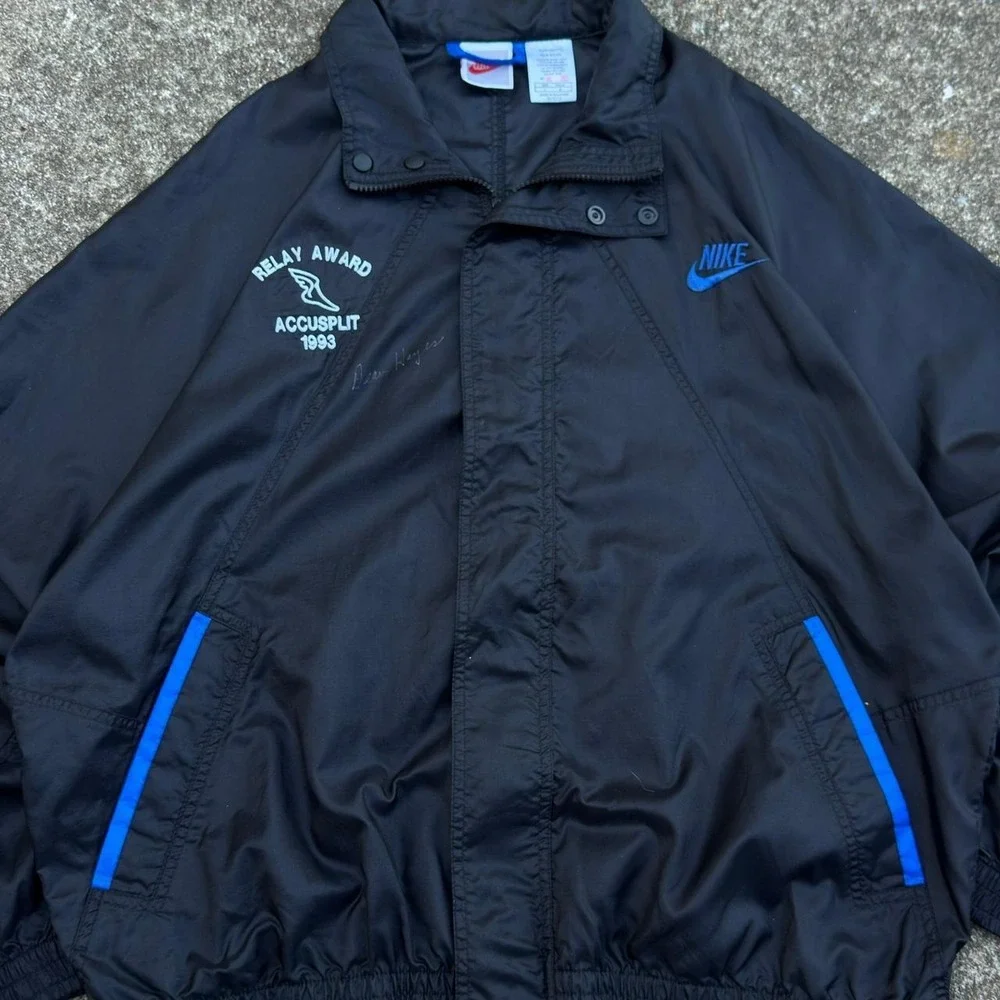 Vintage 90s Nike Windbreaker Jacket Y2K Sportswear Black Blue Large (d7)